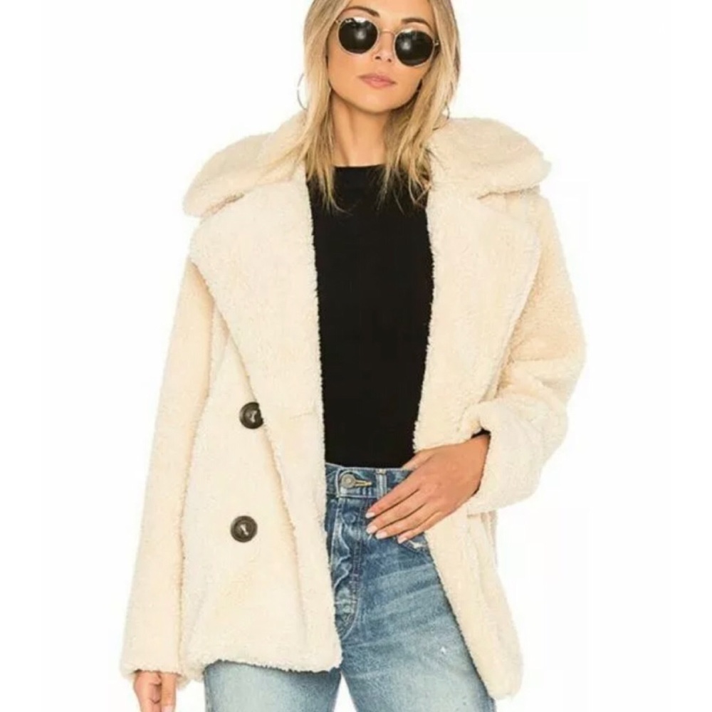 Free People So Soft Cozy Teddy Peacoat Ivory Sherpa Jacket Size Large